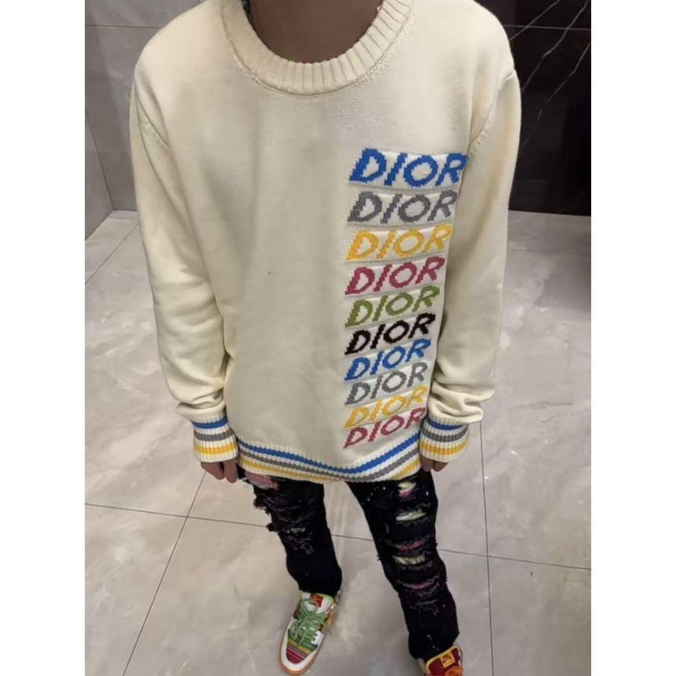 2025 Autumn/Winter Luxury Rainbow Logo Knit Sweater, Unisex Loose Casual Round Neck Top