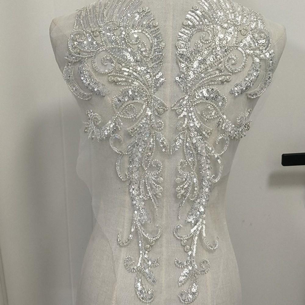 White Flower Lace Bodice Applique DIY Sew On Patches Sequin Embroidery Sewing Patch  for Dress