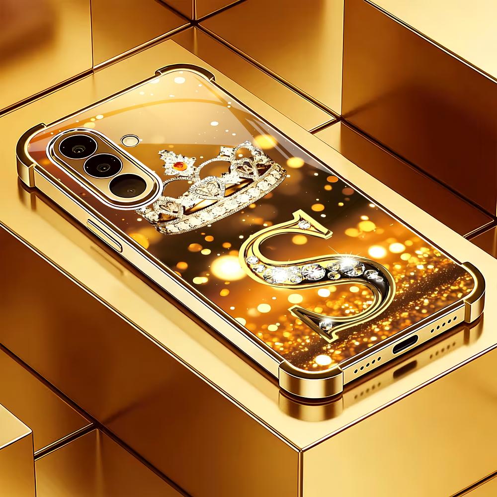 

Crown S letter electroplated glass phone case suitable for Samsung Galaxy S26 S25 S24 S22 S21 S20 FE/Ultra/Plus anti drop GalaxyA255G