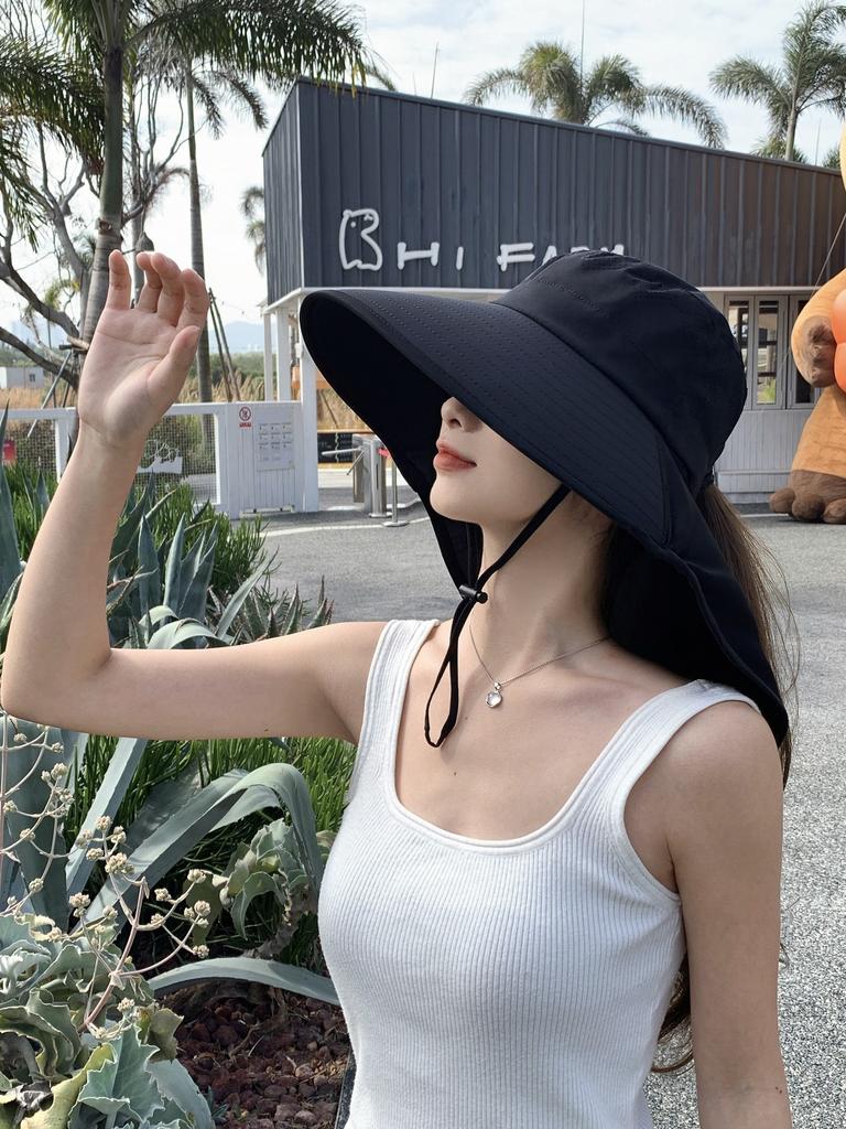 Breathable tea picking sunscreen hat women's new summer sun hat women's face covering large brim outdoor sun hat