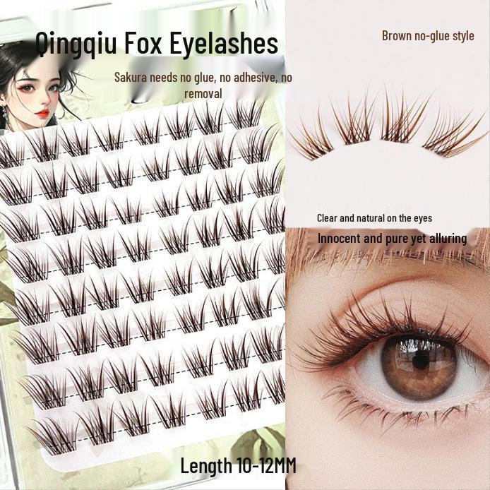 Ying Lier Natural Cluster Fox-Eye Eyelashes - Beginner-Friendly and Glue-Free