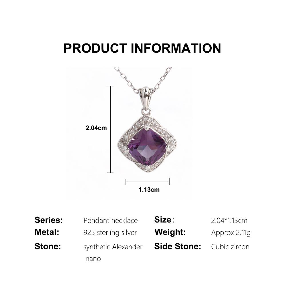 925 sterling silver pendant necklace Created square 8.0mm color change Alexander nano  fine jewelry for women’sengagement