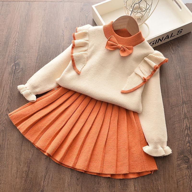 Baby Girl Clothes Set Sweet Outfits Autumn Winter Kids Girls Long Sleeve Knitted Embroidery Sweater + Skirt 2pcs Set