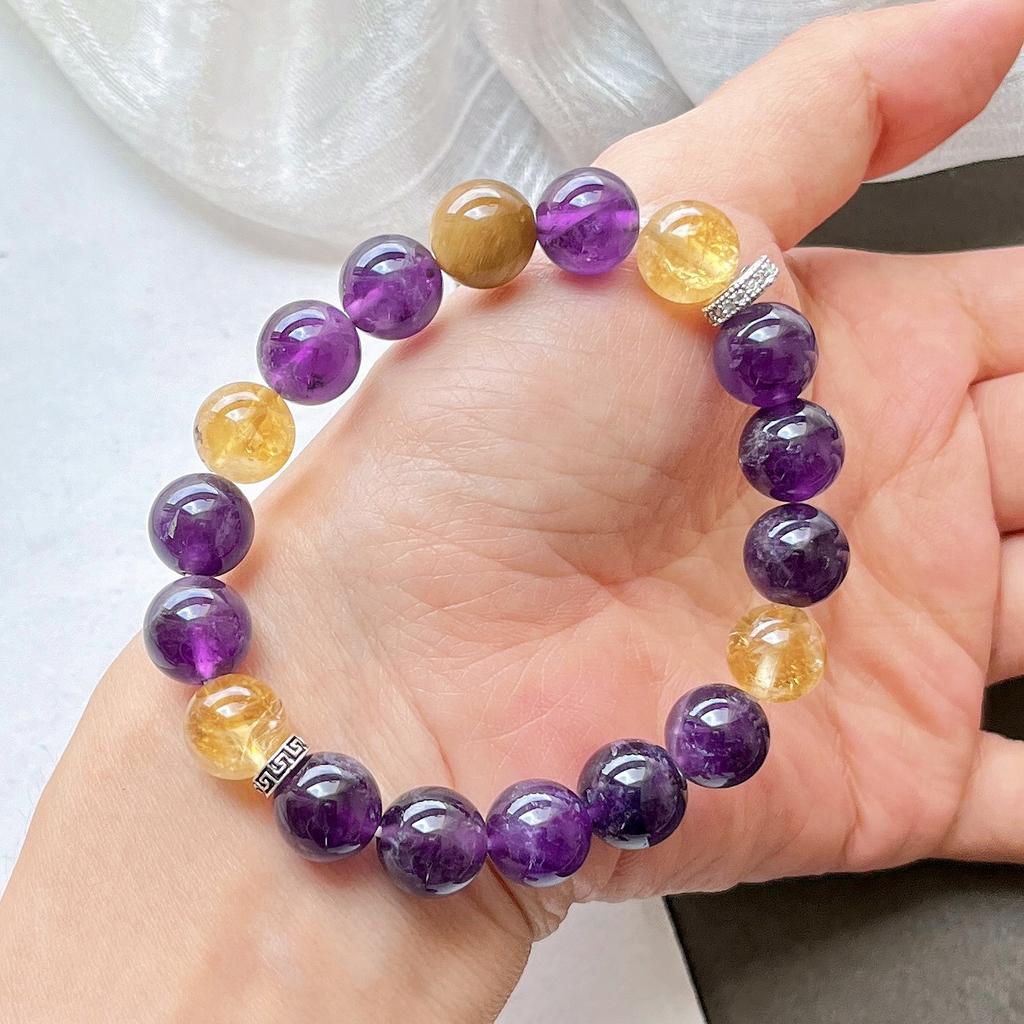 10Mm Natural Royal Amethyst Citrine Tiger'S Eye Contrast Bracelet Bracelet