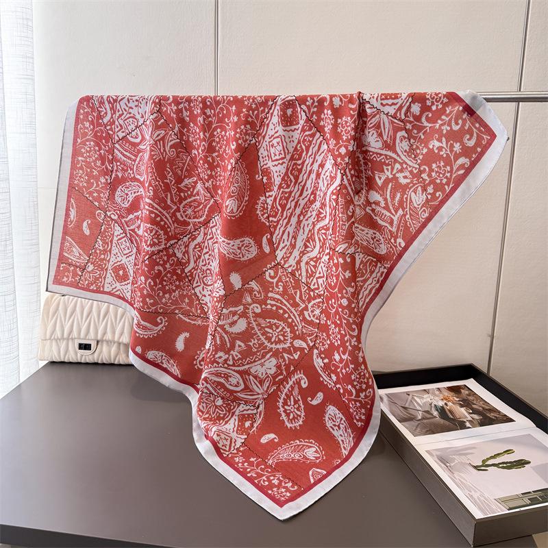 

90*90Cm Square Scarf Cotton Linen Feeling Women Headband Shawl Wraps Luxury Hair Band Print Neck Scarves Muslim Hijab Bandana 90x90 cm