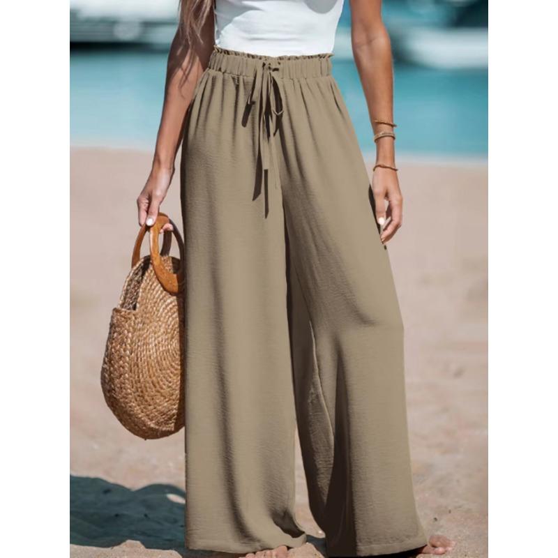 Breathable Women's High-Waist Wide-Leg Pants Adjustable Drawstring Waist Loose Comfortable Fashion Pants