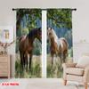 Set Of 2 Flat Printing Curtains Two Horses Versatile Polyester Without Electricity Family Party Decoration Various Room Curtain