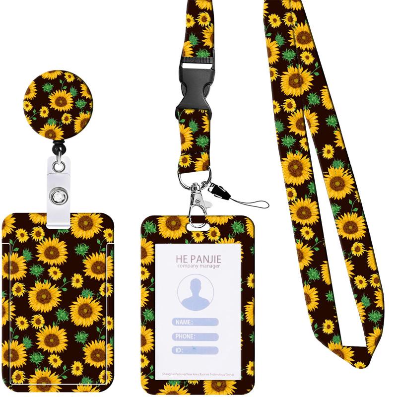 Colorful Flower Printed ID Badge Holder With Lanyard Double Sided Uv Printing Card Sleeve With