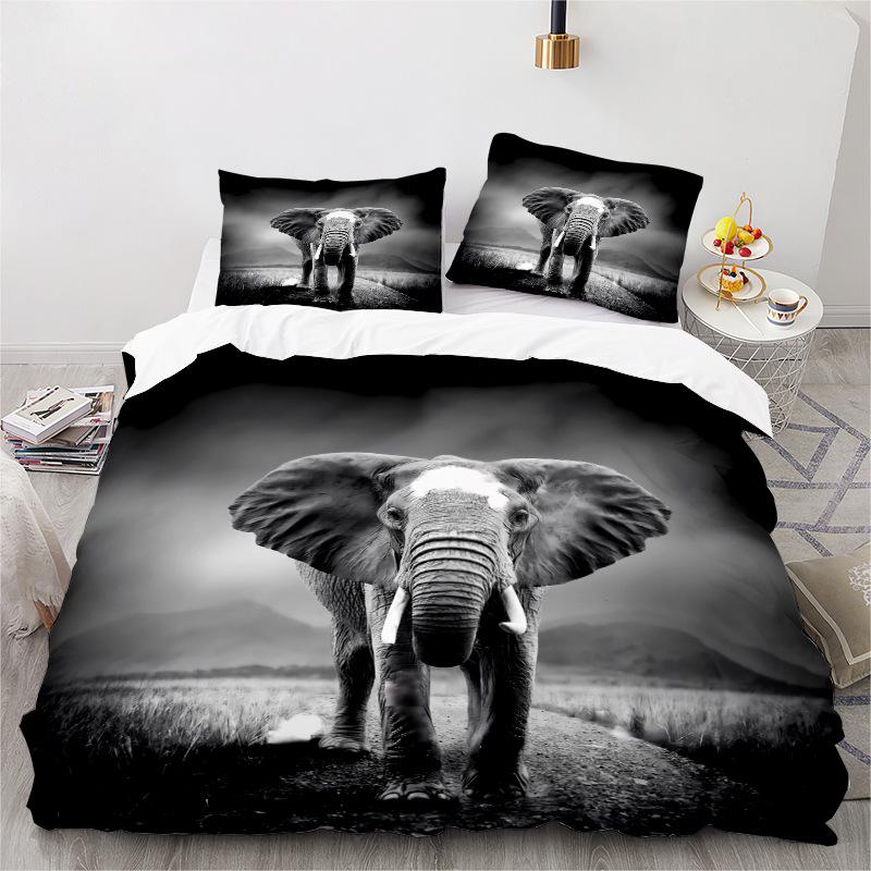 Elefantserien 3D Digitaltryck Tredelat Sängklädesset Lakan Täcke
