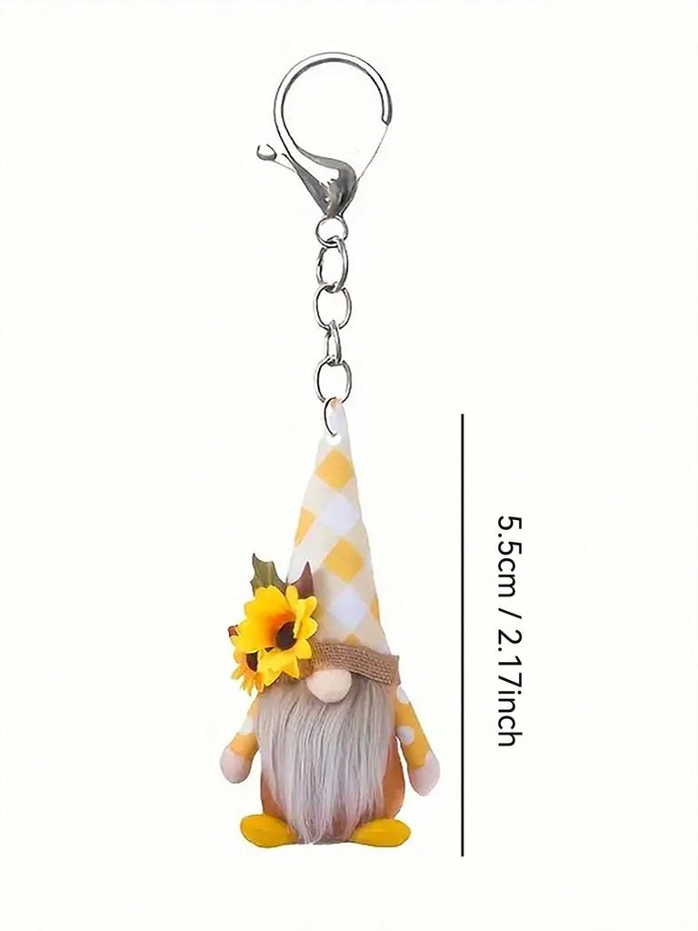 Sunflower and Grid Patterned Dwarf Themed Keychain Pendant Keychain Accessory Suitable for Wallets and Backpacks Easy To Install