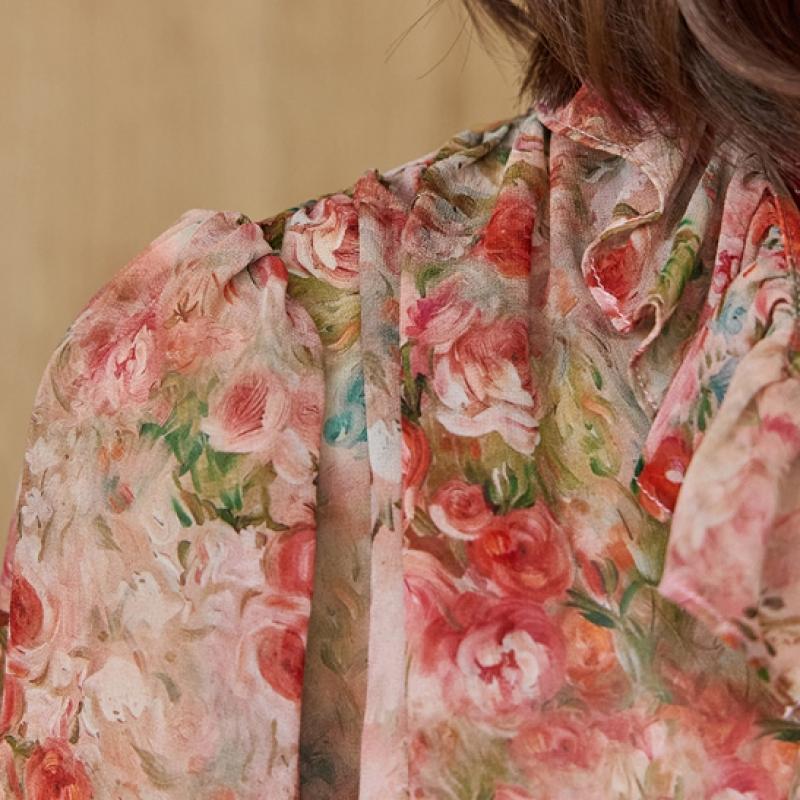 MAXZA Flower Pattern Ruffle Collar Chiffon Blouse Ze05qb005nh