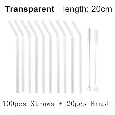 100Pcs Reusable Drinking Glass Straws 18cmx8 mm For Smoothies, Tea, Juice --10 Pack With 20Pcs Cleaning Brushs