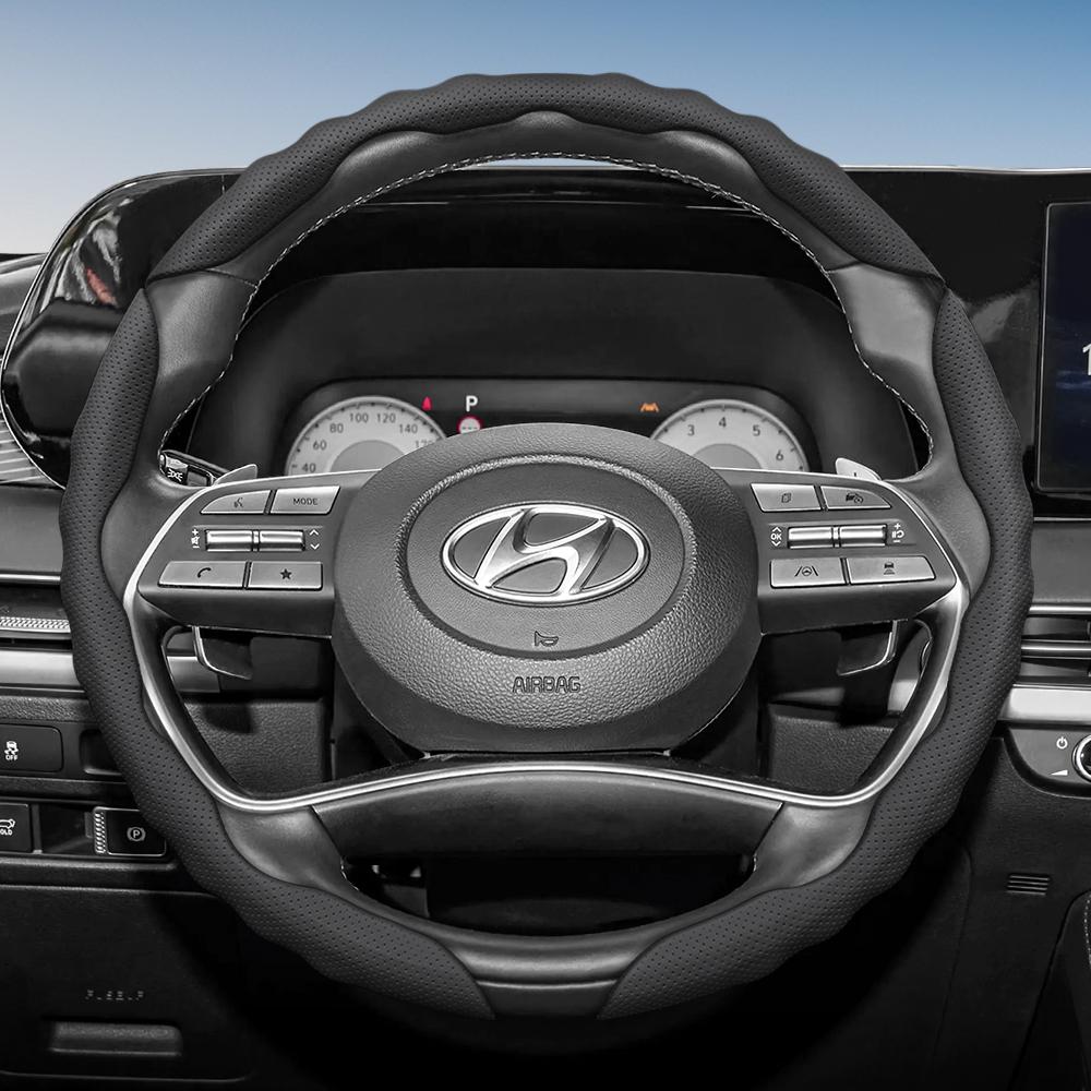 Adatto per Coprivolante Hyundai con Design Sportivo Ondulato, Pelle Traspirante, Segmentato Antiscivolo, Copertura Protettiva Assorbi Sudore per I30