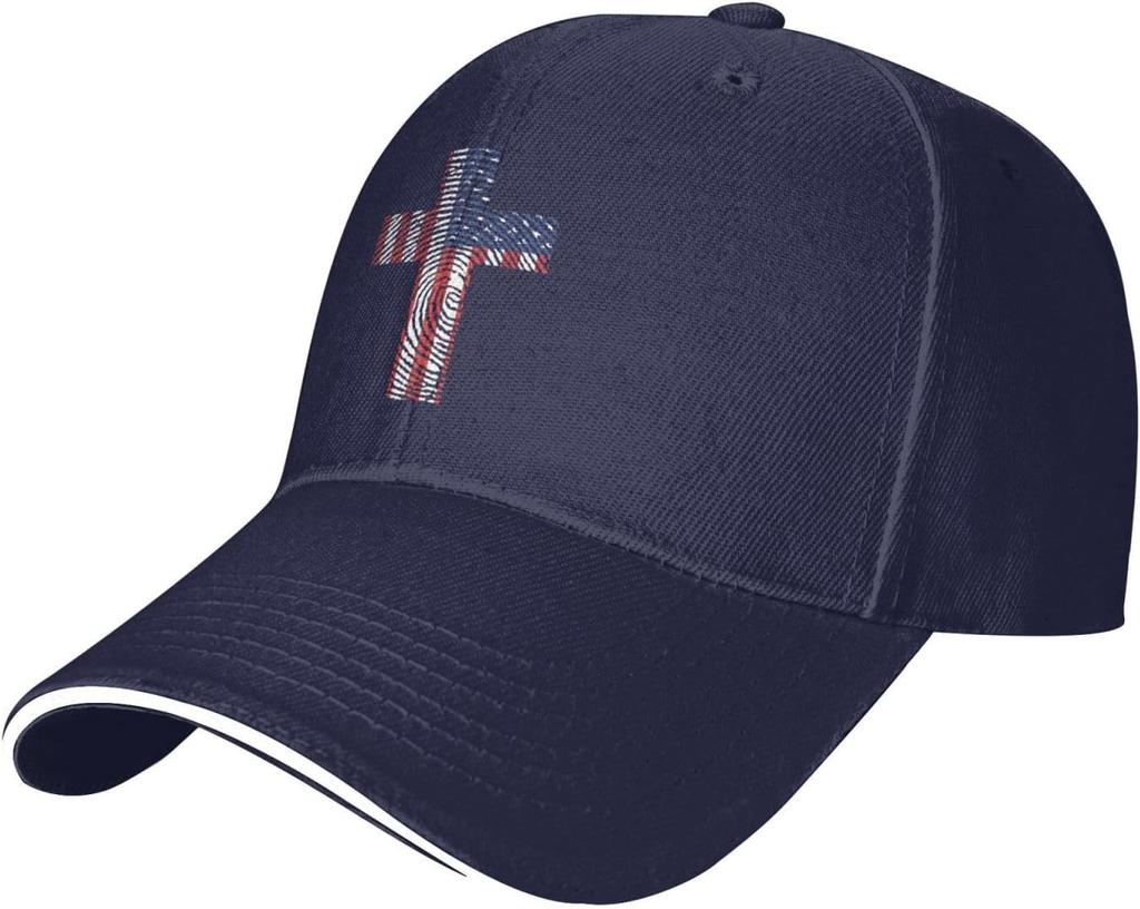 American Flag Fingerprint Cross Baseball Cap Polyester Adjustable Snapback Outdoor Cap for Men Women