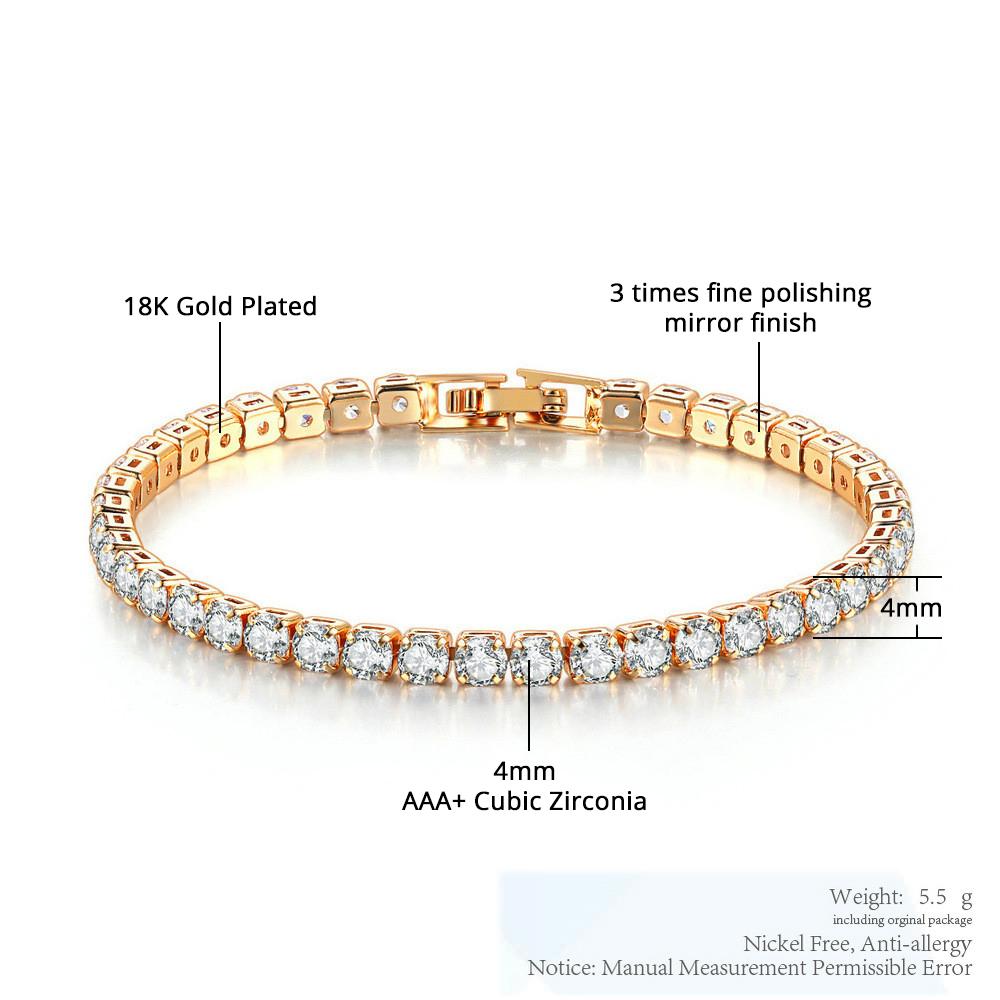 4mm Cubic Zirconia Tennis Bracelet Gold Silver Color Iced Out CZ Chain  Bracelets For Women Men Hip Hop Bling Homme Jewelry Gift