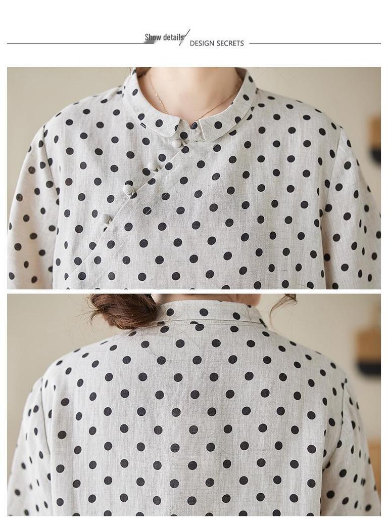 Summer 2026 Cotton Linen Polka Dot A-line Dress for Women