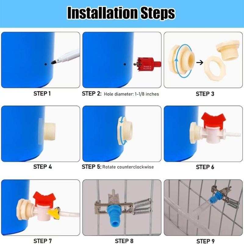 Small Animal Drinking Water System NonSpill Design Easy Installation Rabbit Hutch Waterer Kits Cage Accessories