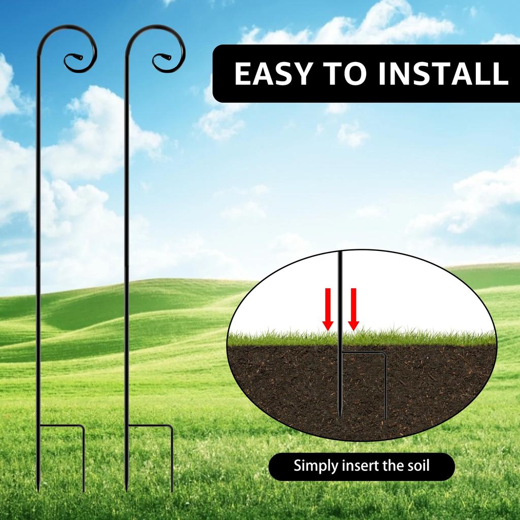 2Pcs Metal Shepherd Crook Hooks Flowerpot Holder Resistant Bird Feeder Pole Garden Outdoor Plant Basket Lamp Hanger Decorative