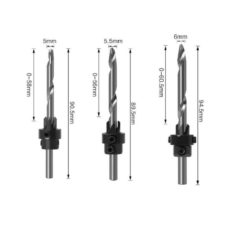 7pc zestaw wierteł do drewna HSS z łbem stożkowym do wiercenia w drewnie rdzeń wiertła rozmiary 3mm-6mm wiertło stożkowe do drewna