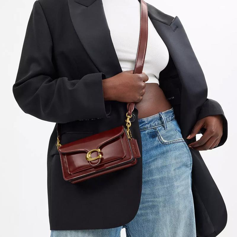 Coach Tabby 20 Logo de la Marque Poignée Amovible Sac à Main en Cuir Lisse Sac Bandoulière Petit Sac à Main Femme Marron Foncé CW632-B4XB6