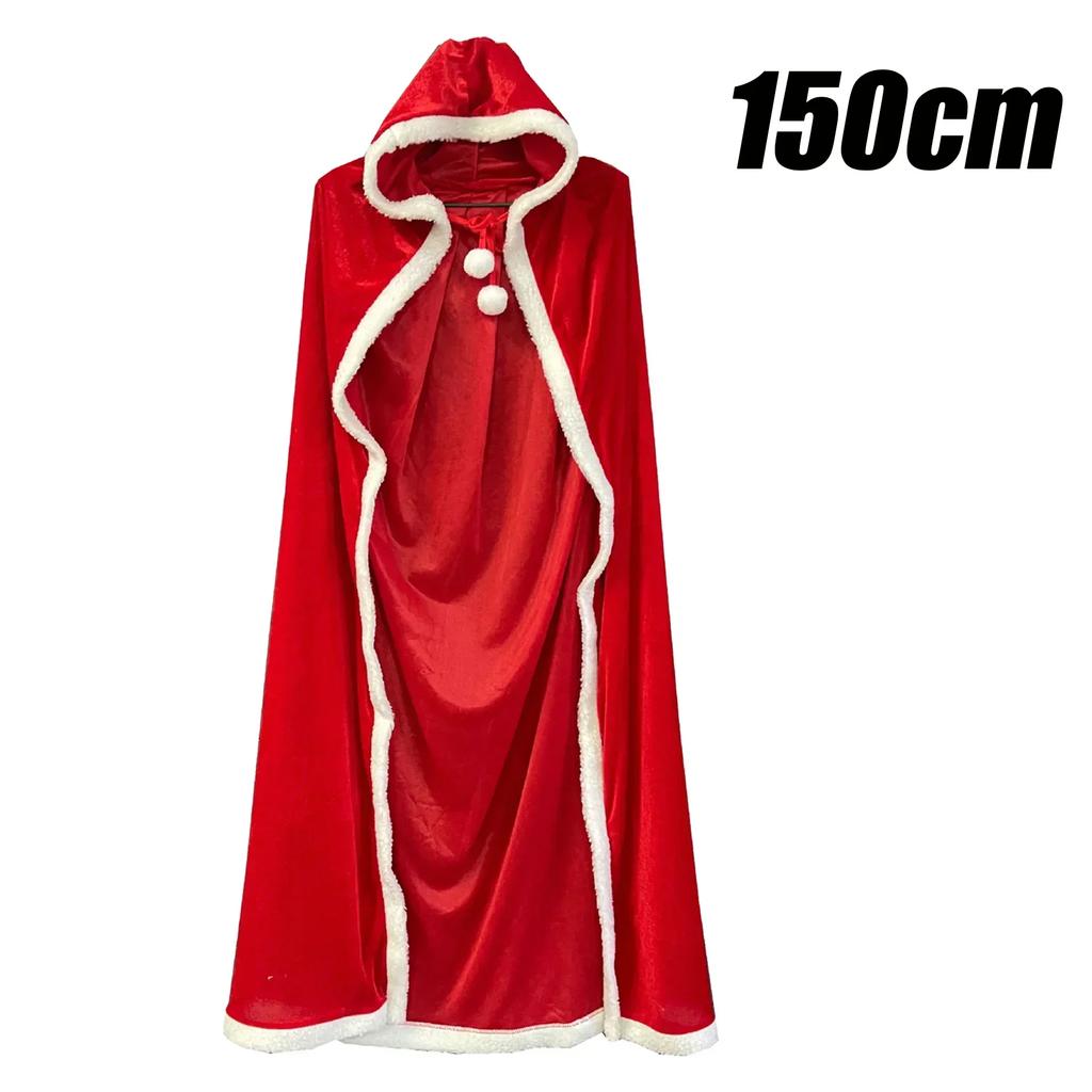 3PCS Christmas Shawl Cape Hooded Santa Claus Costume Christmas Performance Costume Red with Hat Cosplay Costume Winter Warm Coat