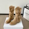 Spring and Autumn Platform Boots Women's Discarded Retro Style Knight Boots Frosted Tassel Hemp Rope Coarse Heel Medium Boots Women's Boots