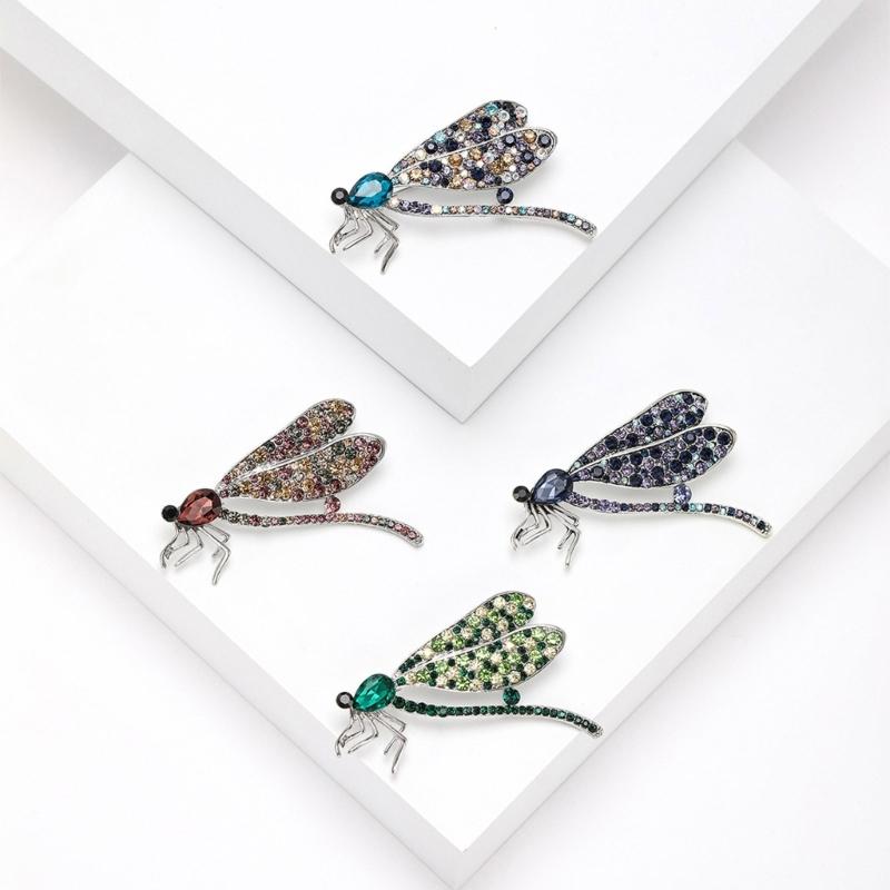 Exquisite Alloy Dragonflies Brooch Featuring Rhinestones Fashion Elegant Brooch Alloy Texture for Adding Sophistication