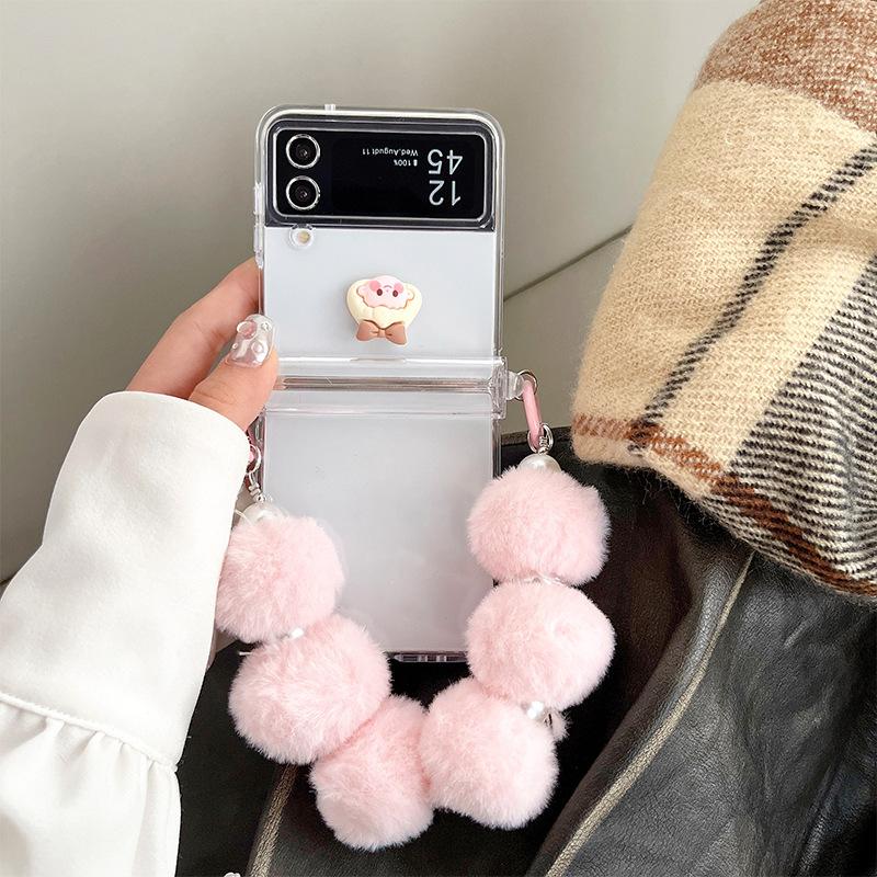 

Cute Ins Plush Bracelet Girls Flip Phone Case for Samsung Zflip6 Folding Screen Findn2flip For Samsung ZFlip3