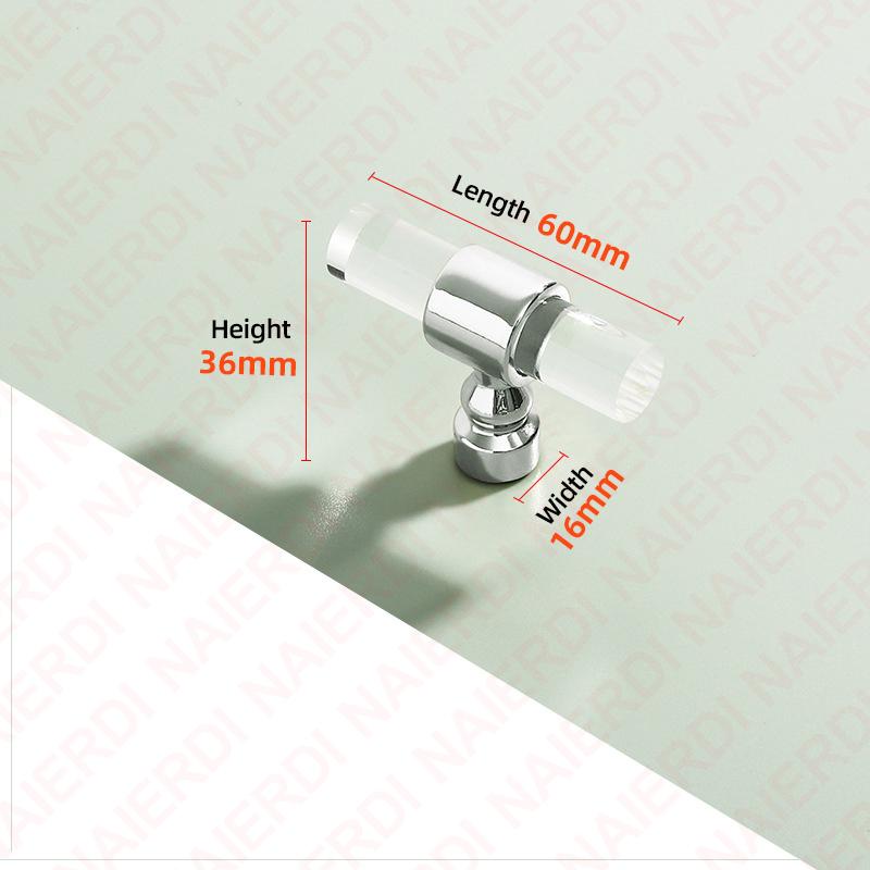 NAIERDI Acrylic Furniture Handles T-Bar Gold Crystal Cabinet Handles and Knobs Zinc Alloy Silver Door Handle Hardware