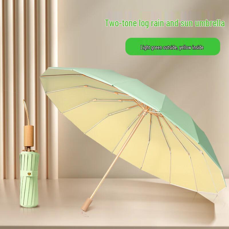 Wooden Handle Three-Fold UV Umbrella