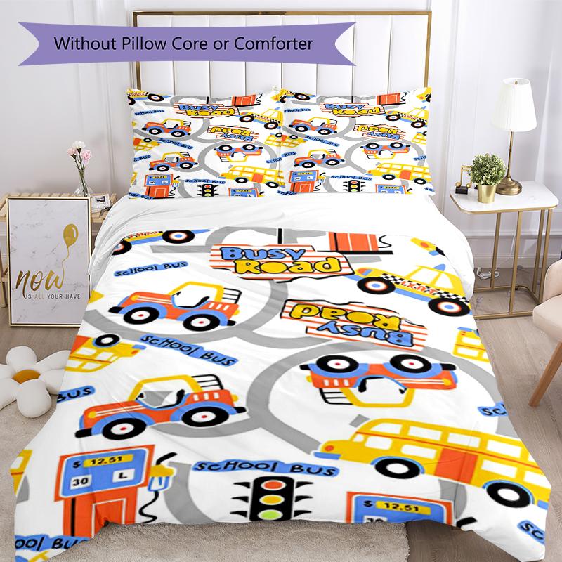 3pcs Cute Cars Bedding Set Duvet Cover Closure Includes 1 Duvet Cover & 2 Pillowcases, Soft and Comfortable for All Seasons.