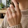 Classic Gold Color Wide Opening Ring for Women Luxury Bright Zirconia Adjustable Finger Ring Engagement Wedding Jewelry Gift