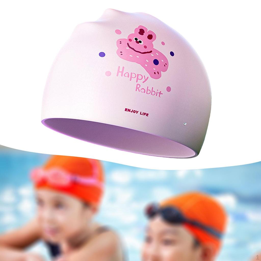 Children Swimming Hat Bathing Comfortable Cartoon Portable Shower Cap Silicone Swim for