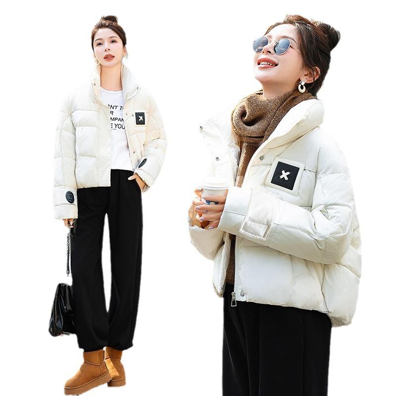 Short down cotton jacket color-blocking bread jacket 2025 winter new warm and thickened women's Korean version of high-waisted cotton jacket