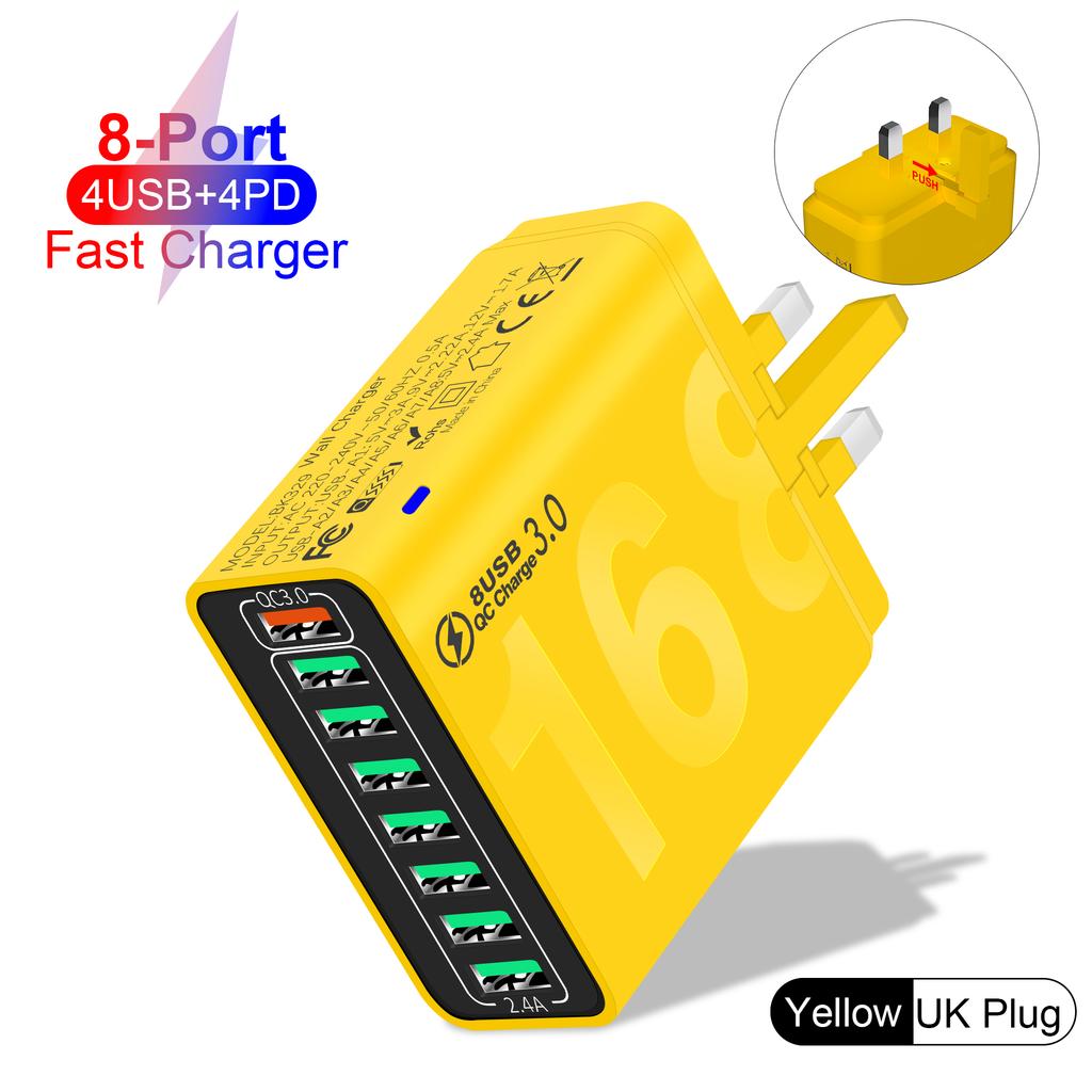 Type C USB Charger Multiple 8 Ports High Speed Fast Quick Charging for iPhone 16 Xiaomi PD Mobile Cell Phone Wall Charger