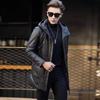 Winter New Leather Jacket Men's Zipper Mid-length Hooded Windbreaker Leather Jacket Casual Thickened Jacket