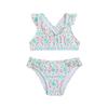 Zweiteiliges Badeanzug-Set für Mädchen mit Rüschen-Trägern und Blumenmuster Bikini-Oberteil und -Unterteil Badebekleidung für Kinder Sommer Strand Pool