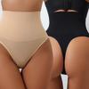 European & American Plus Size Ribbed Tummy Control Thong - Women's Seamless Low-Waist Shaping Underwear