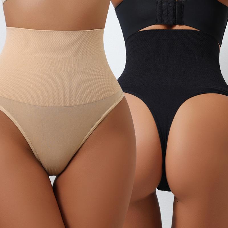 European & American Plus Size Ribbed Tummy Control Thong - Women's Seamless Low-Waist Shaping Underwear