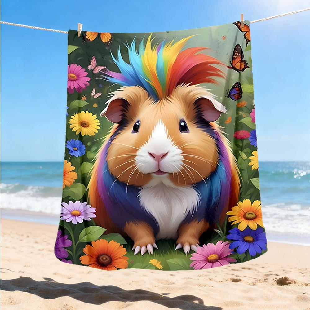 1pc Guinea Pig Outdoor Flannel Blanket , Machine Washable Perfect Gift for Birthday , Holiday Travel Accessory , Durable Material