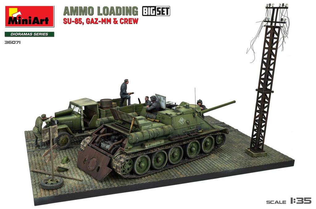 Miniart 135 Soviet Ammunition Loading Big Set SU-85 Self-Propelled Gun, GAZ-MM Medium Truck, 6 Crews, Plastic Model MA36071