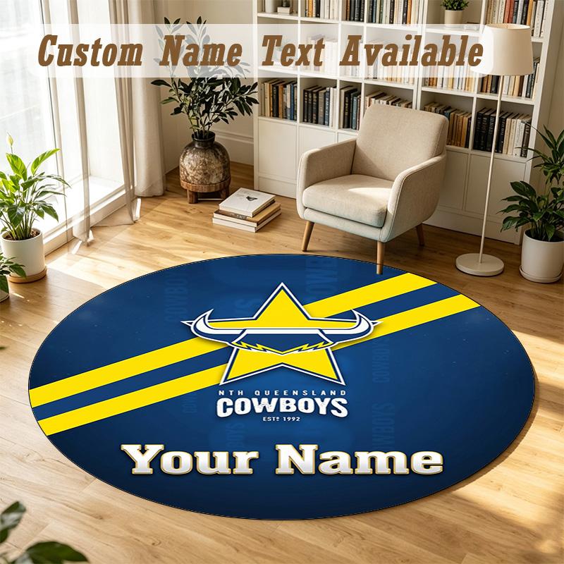 Round Rug Custom NameNorth Queensland Cowboys Pattern Non Slip Carpet Home Floor Decor