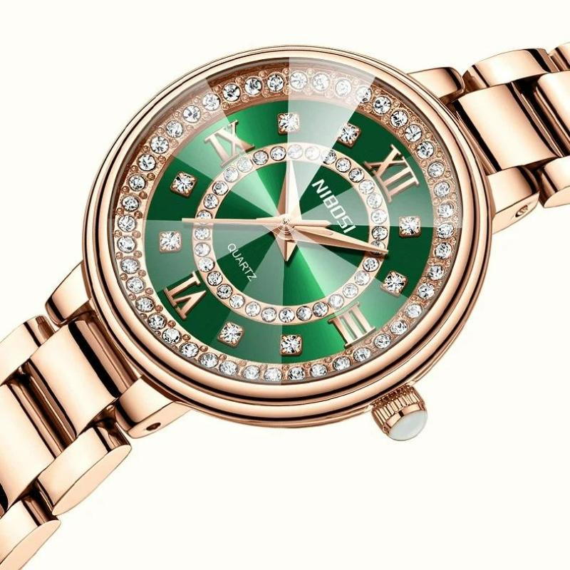 NIBOSI Diamond Dial Quartz Watch for Women Fashion Elegant Ladies Watches Stainless Steel Waterproof Women's Wristwatch