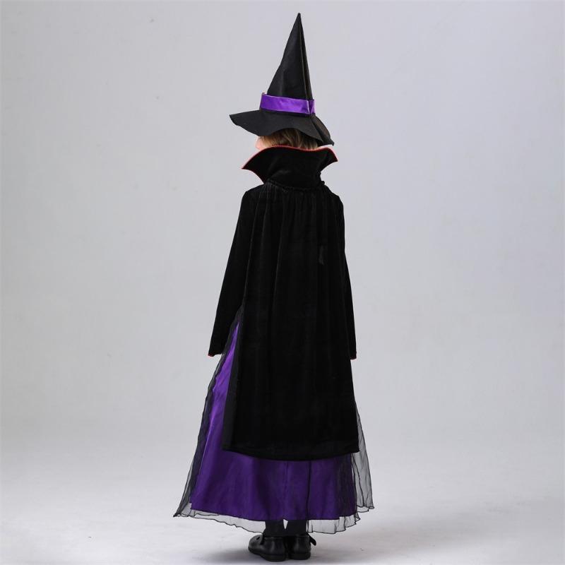 Halloween Child Witch Witch Magician Stage Show Crew Neck Purple Dress Woman