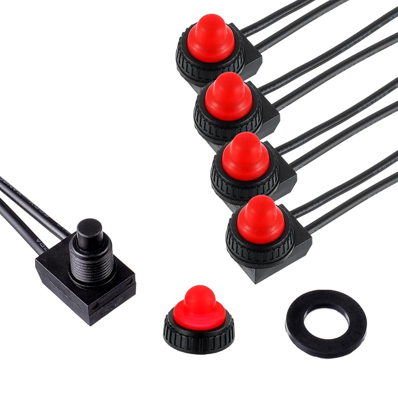 KP-107 Waterproof Push Button Switch 12V ON/Off SPST Switch with 4.5''Lines for Motorcycle/Car(Pack of 2pcs,Black)