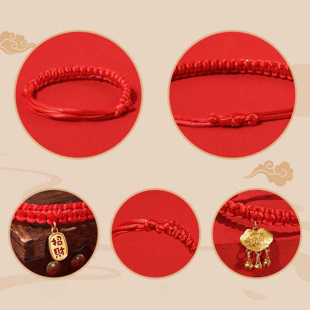 Chinese Style Red Rope Braided Cat Collar Adjustable Fortune Bell Cat Collar  For Cats Puppy