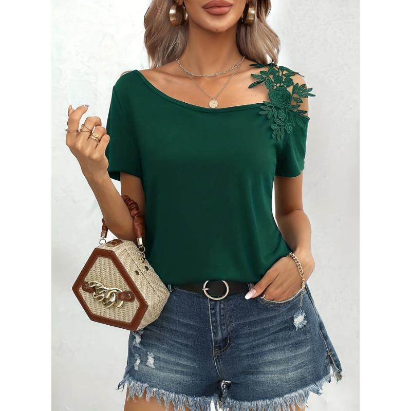 Women's Fashion Casual Summer Spring Solid Color Print Short Sleeve Oblique Collar Blouses & Shirts