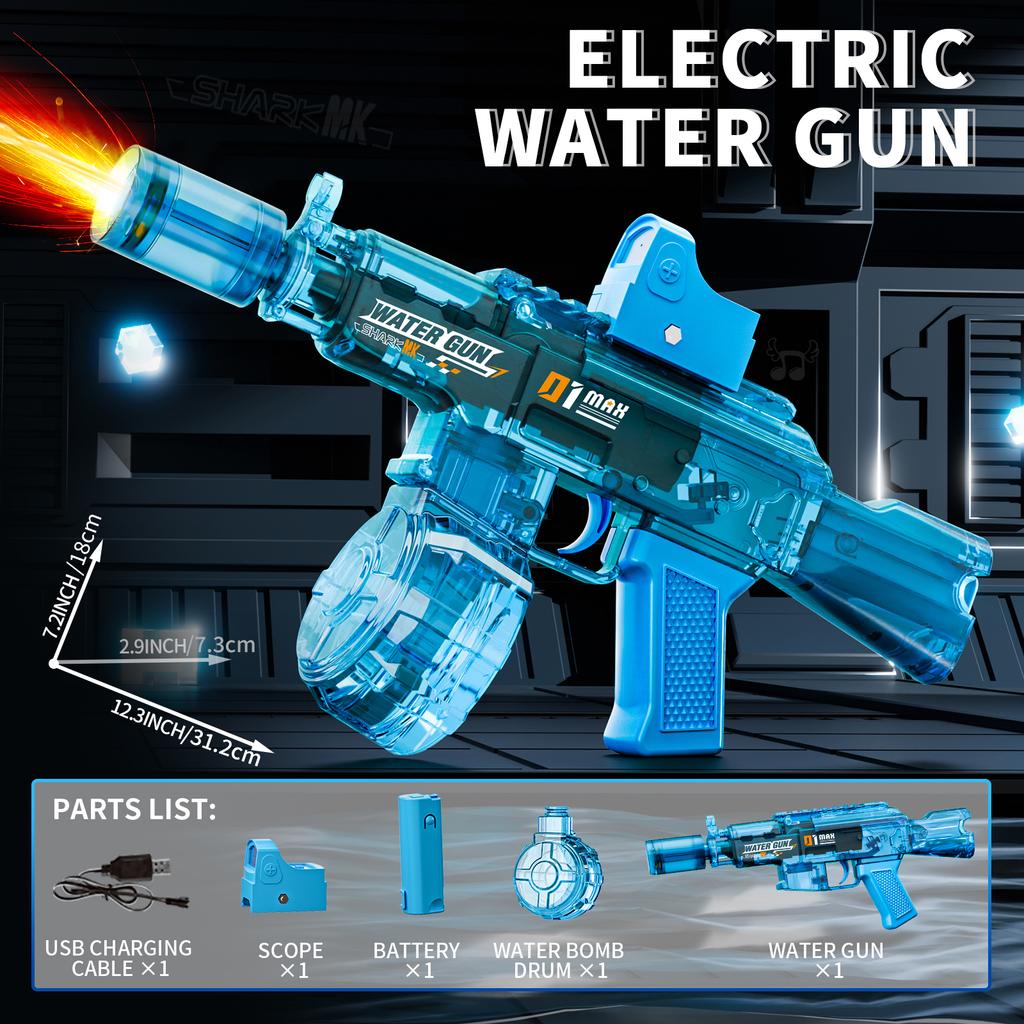 Elektrische Wasserpistolen für Erwachsene Kinder, Automatische Wasserpistole Mit Lichtern, 26 Fuß Reichweite, Sommer Outdoor Pool Strandspielzeug