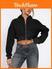 Streetwear Damen Kapuzenpullover mit kurzem Ärmel und Reißverschluss für Herbst Winter Freizeitkleidung