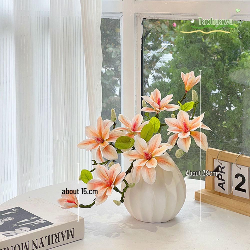 Magnolia Flower Table Arrangement - Faux Floral Centerpiece for Home Decor